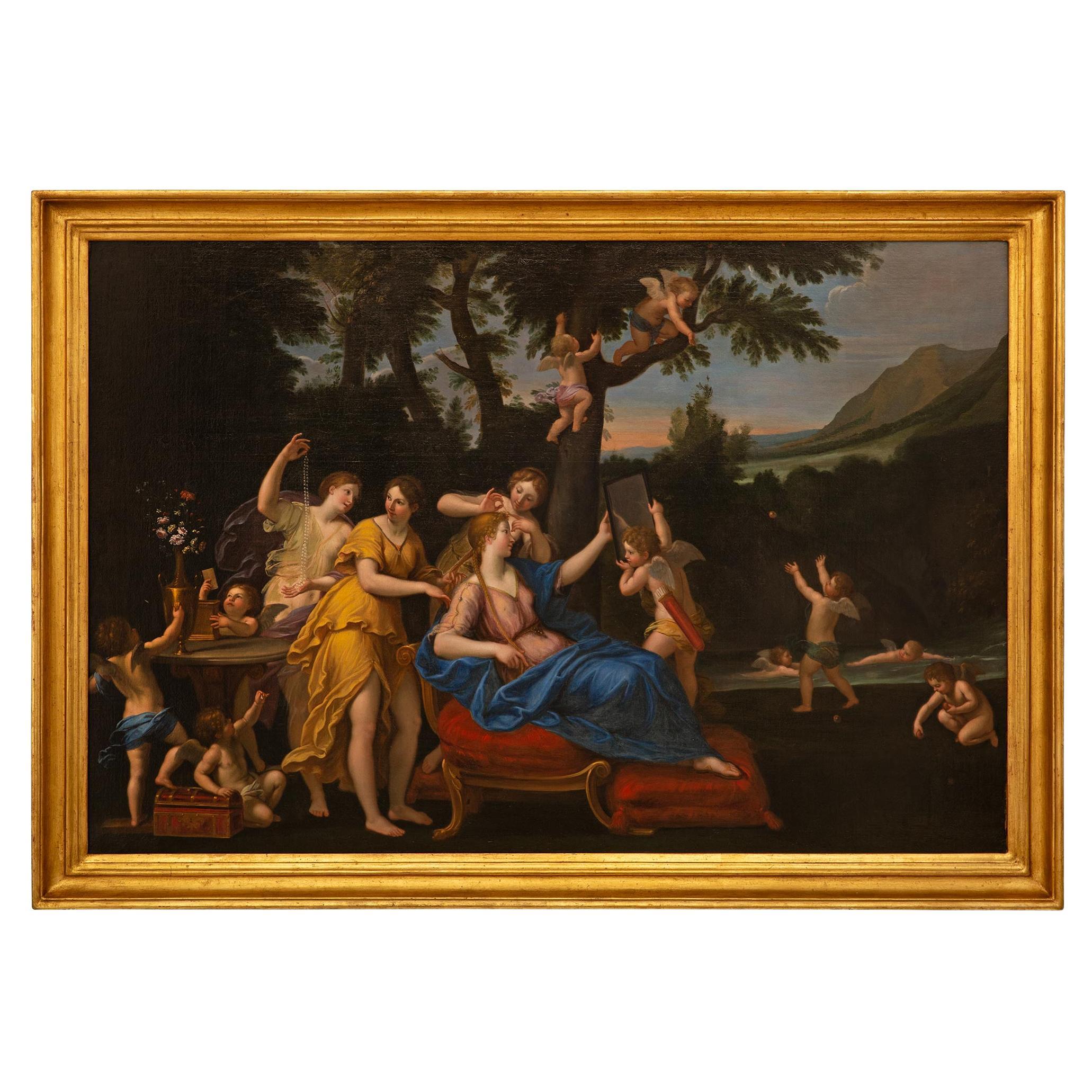 Italian 19th century Oil on Canvas painting of the Bathing of Venus For Sale