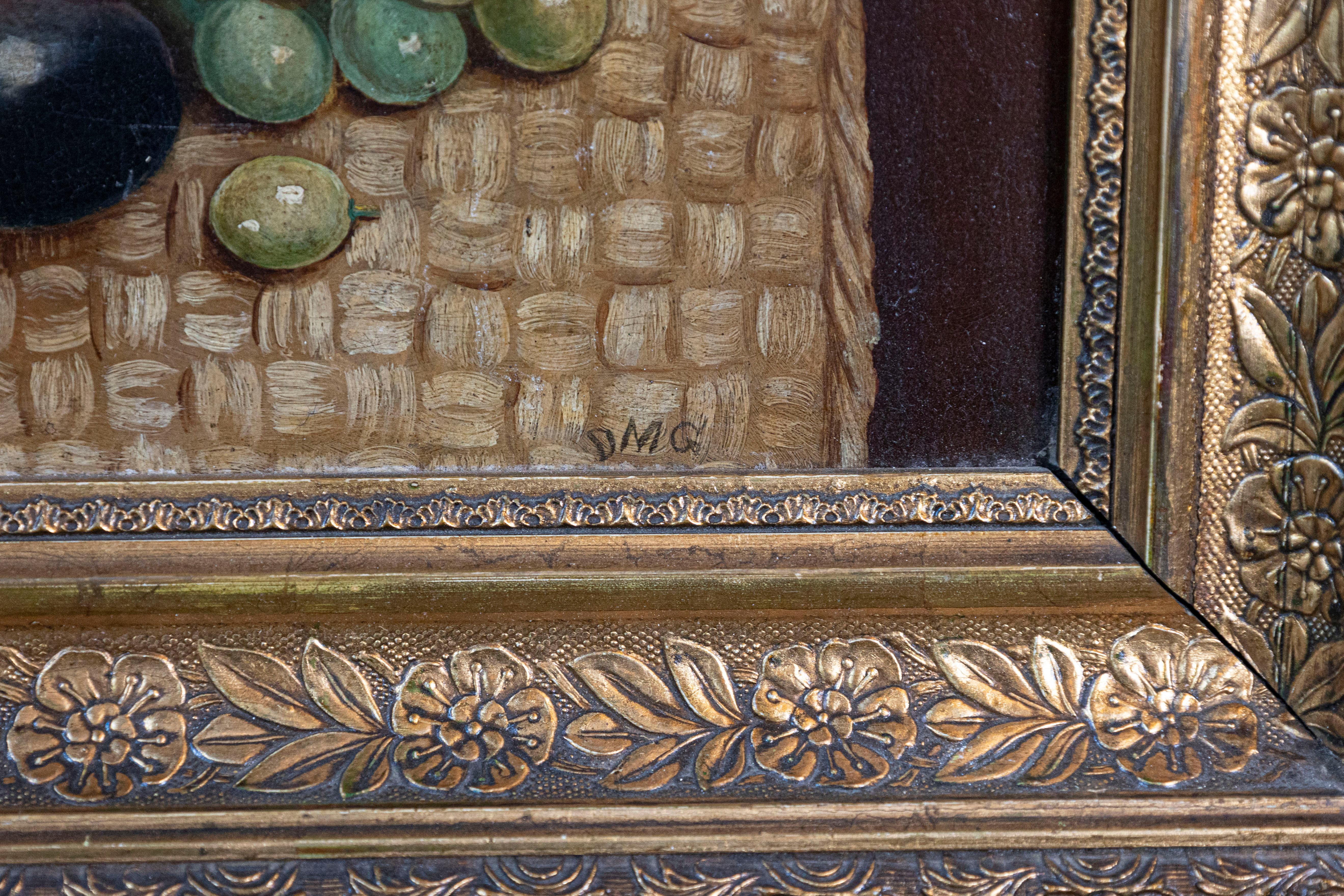 Italian 19th Century Oil on Canvas Still Life Painting Depicting Fruits In Good Condition For Sale In Atlanta, GA