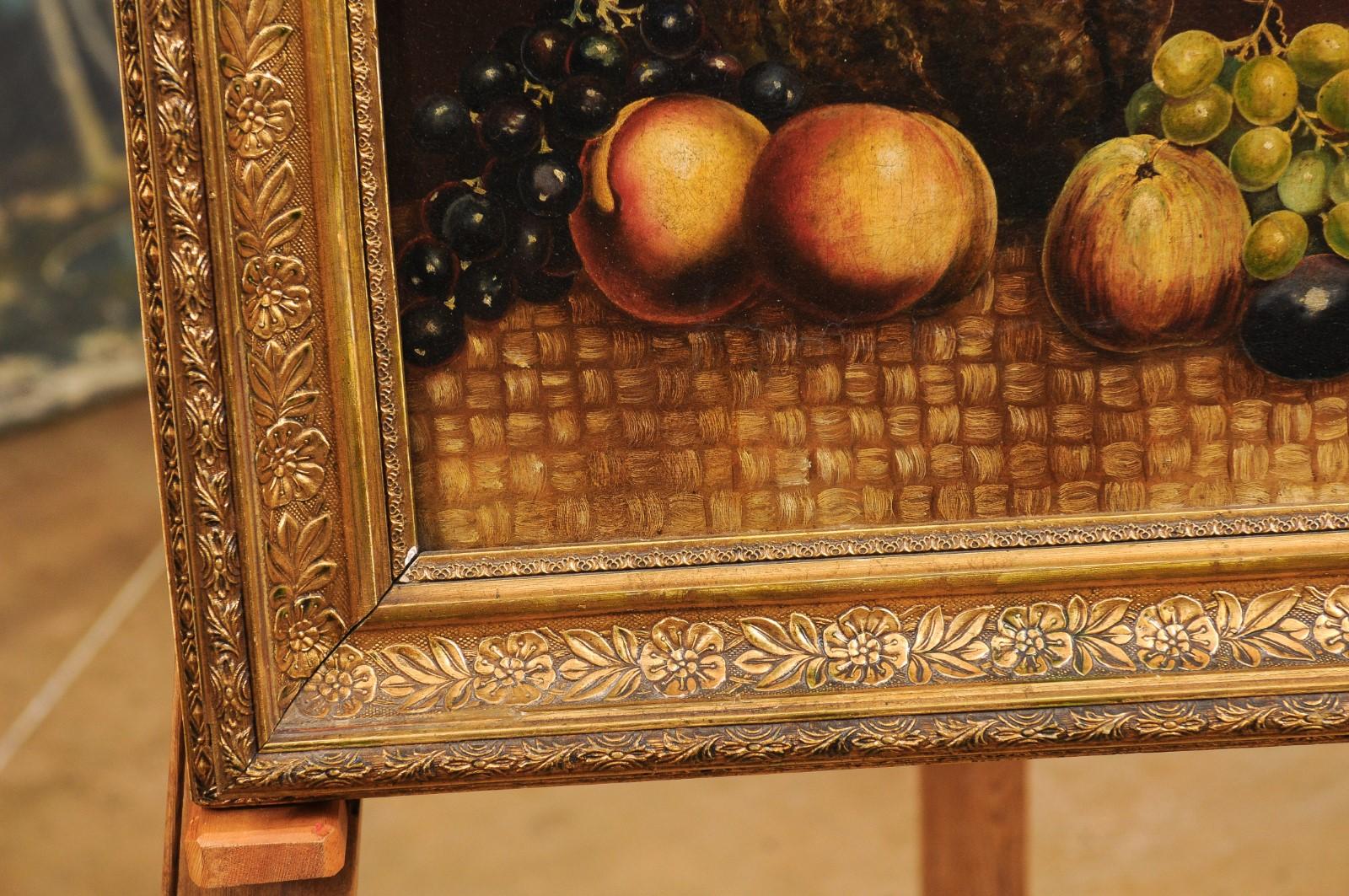 Italian 19th Century Oil on Canvas Still Life Painting Depicting Fruits For Sale 2