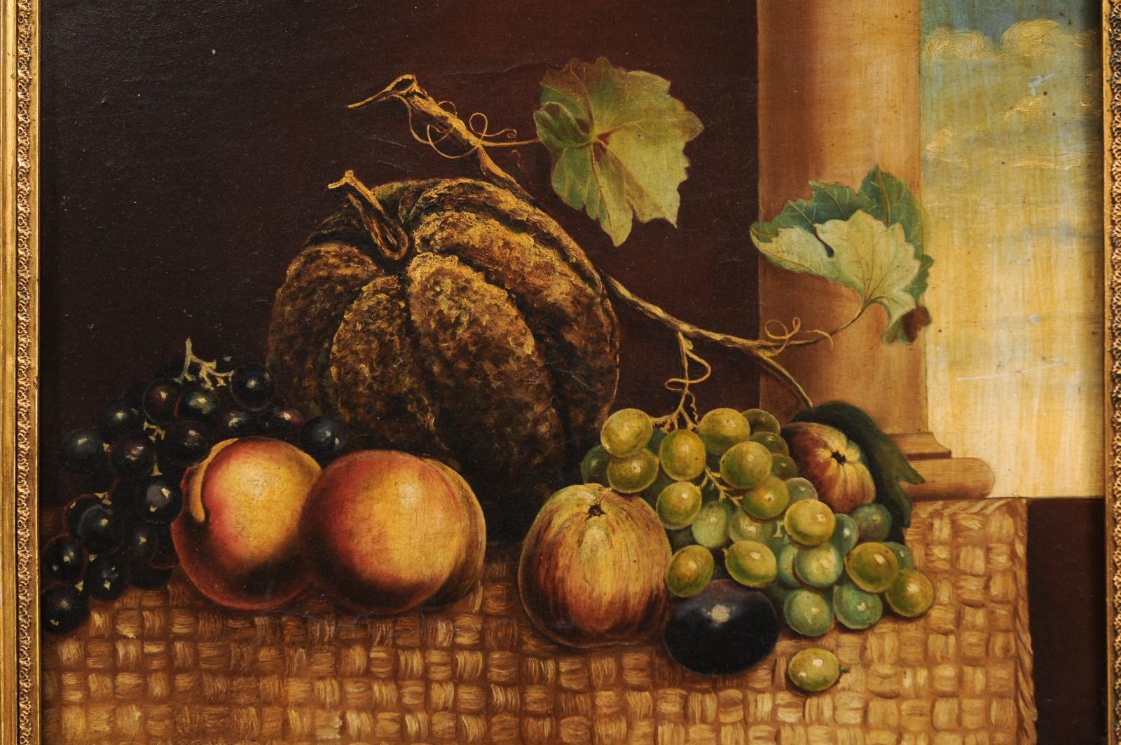 Italian 19th Century Oil on Canvas Still Life Painting Depicting Fruits For Sale 3