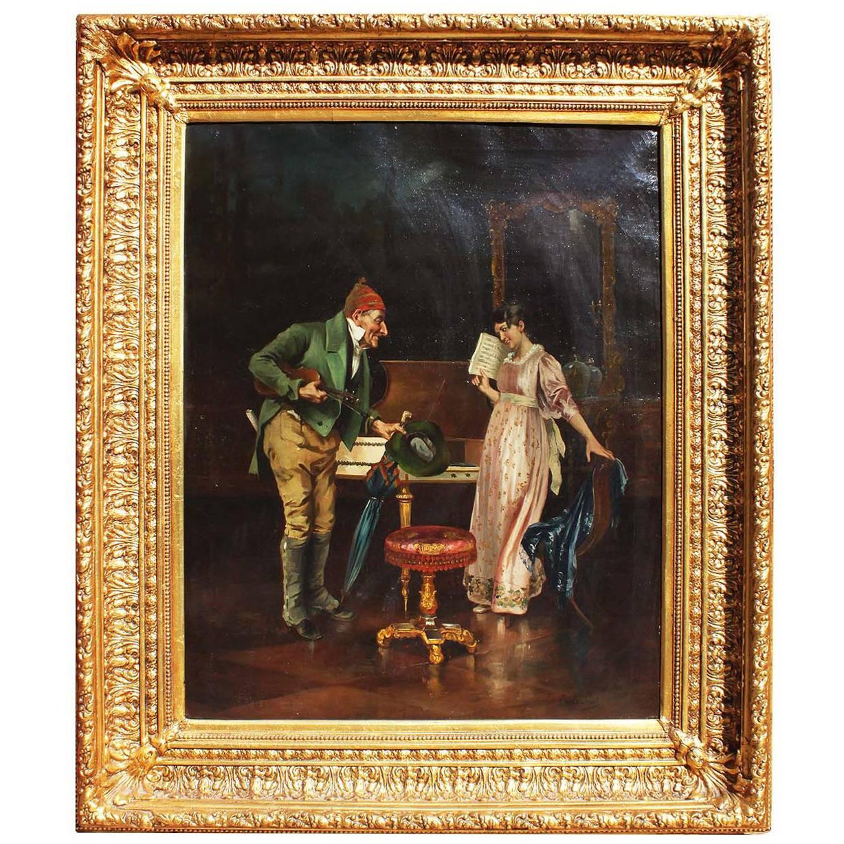 Italian 19th Century Oil on Canvas "The Violin Music Professor" Carlo Sassi