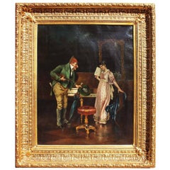 Olio su tela del XIX secolo "Il professore di musica al violino" Carlo Sassi