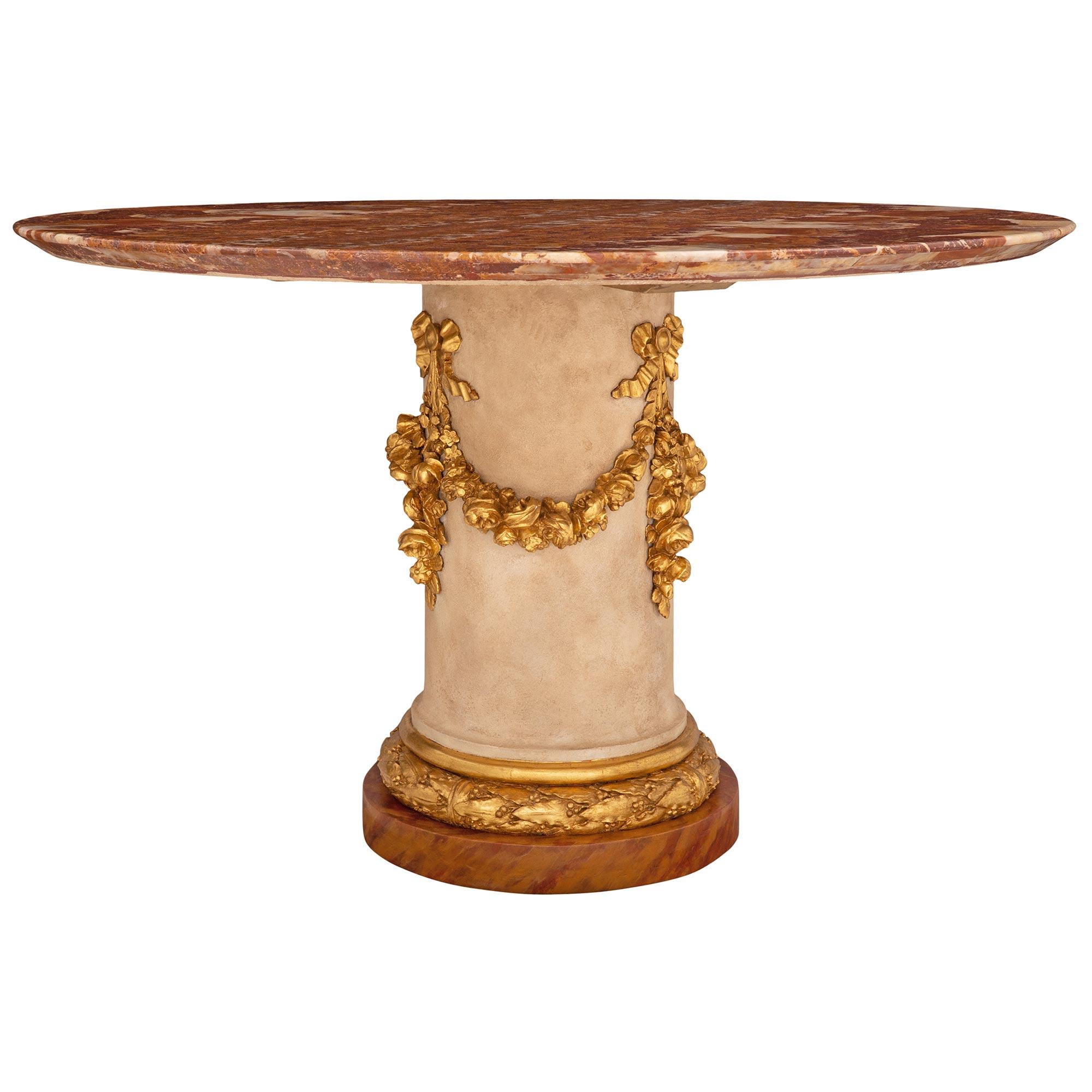 Italian 19th Century Onyx, Faux Marble, and Giltwood Center/Dining Table For Sale 1