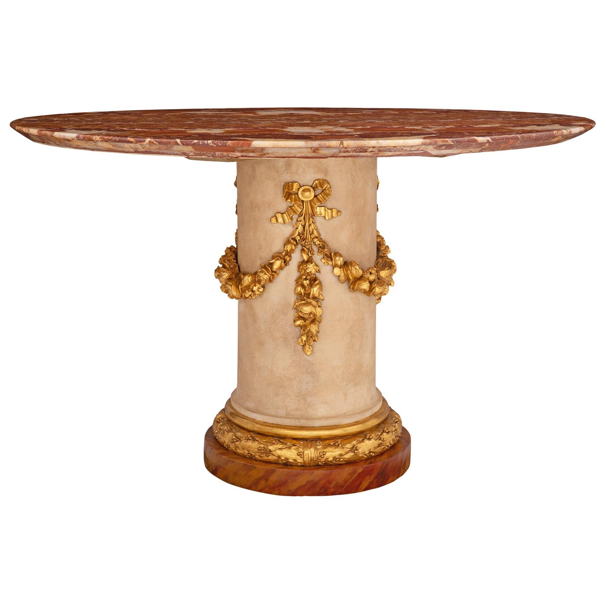 Italian 19th Century Onyx, Faux Marble, and Giltwood Center/Dining Table For Sale