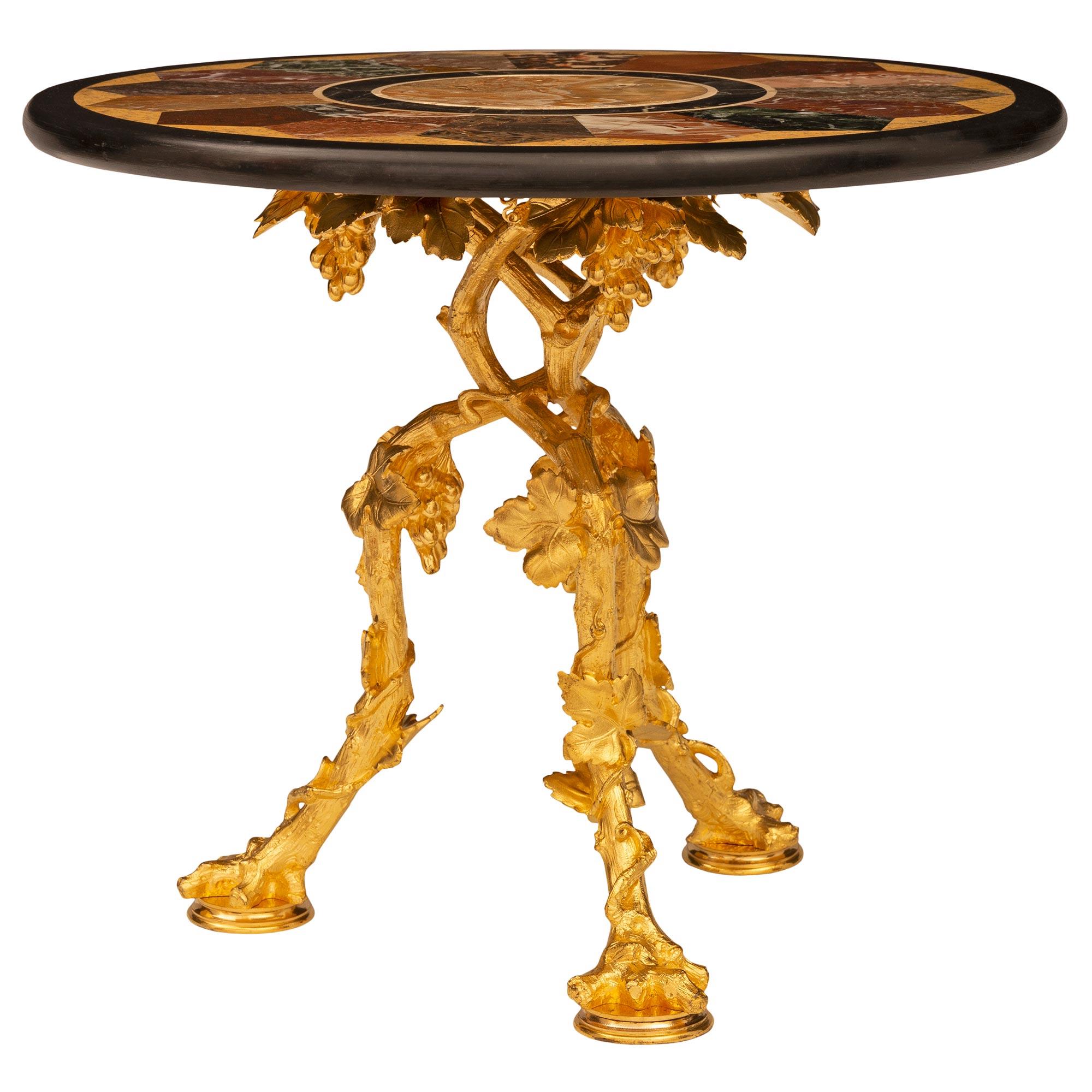 Italian 19th Century Ormolu and Pietra Dura Marble Low Side Table/Pedestal In Good Condition For Sale In West Palm Beach, FL