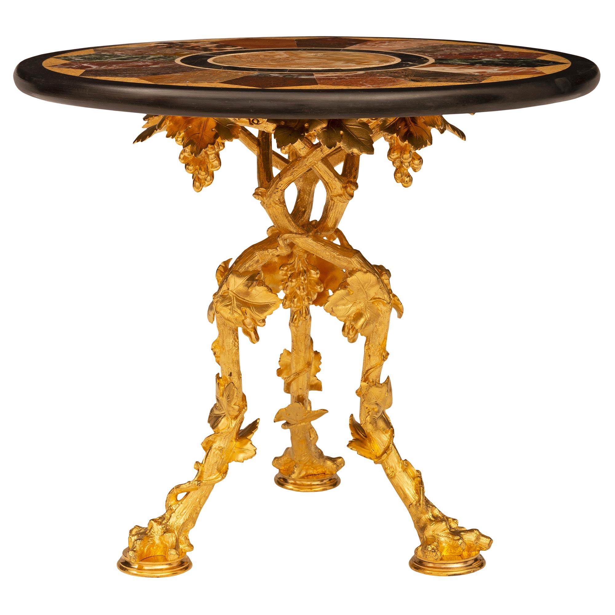 Italian 19th Century Ormolu and Pietra Dura Marble Low Side Table/Pedestal For Sale 1