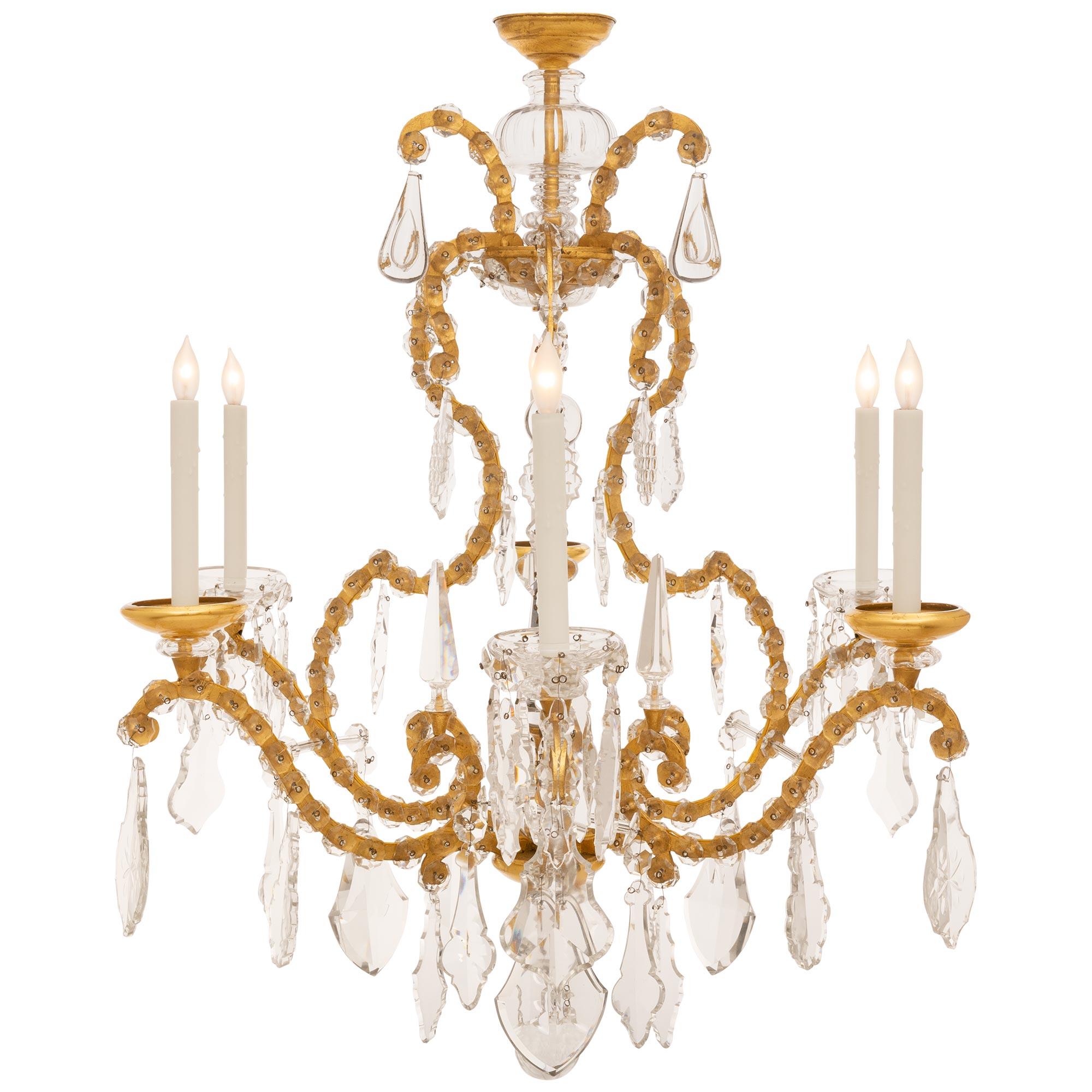 Italian 19th Century Ormolu, Crystal And Gilt Crystal Chandelier In Good Condition For Sale In West Palm Beach, FL