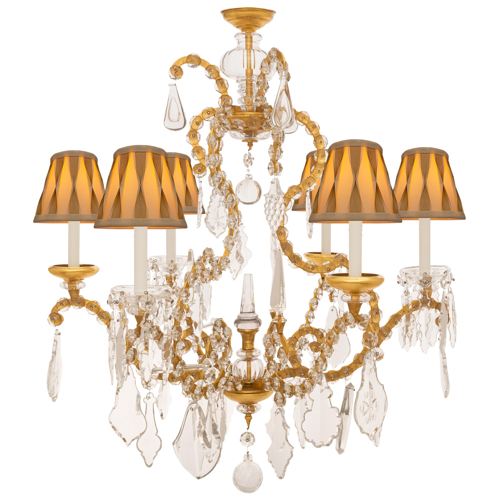 Lustre italien du XIXe siècle en bronze doré, cristal et cristal doré en vente