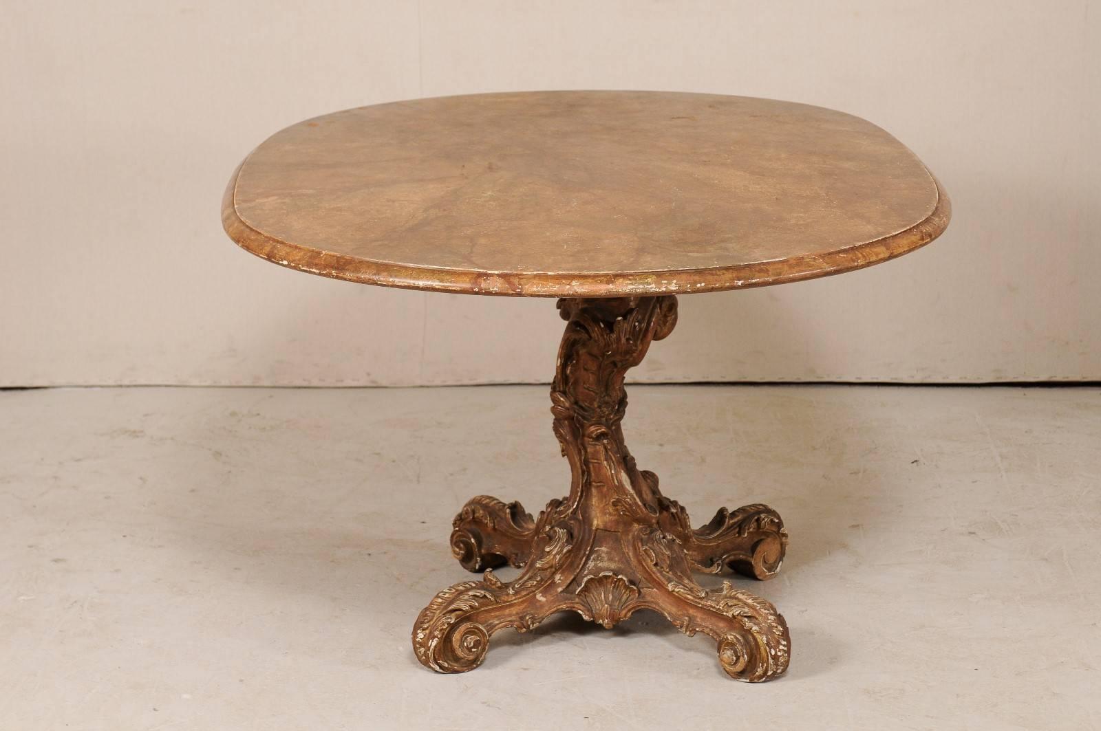 Italian 19th Century Oval Pedestal Table with Carved Wood Base in Warm Hues 7