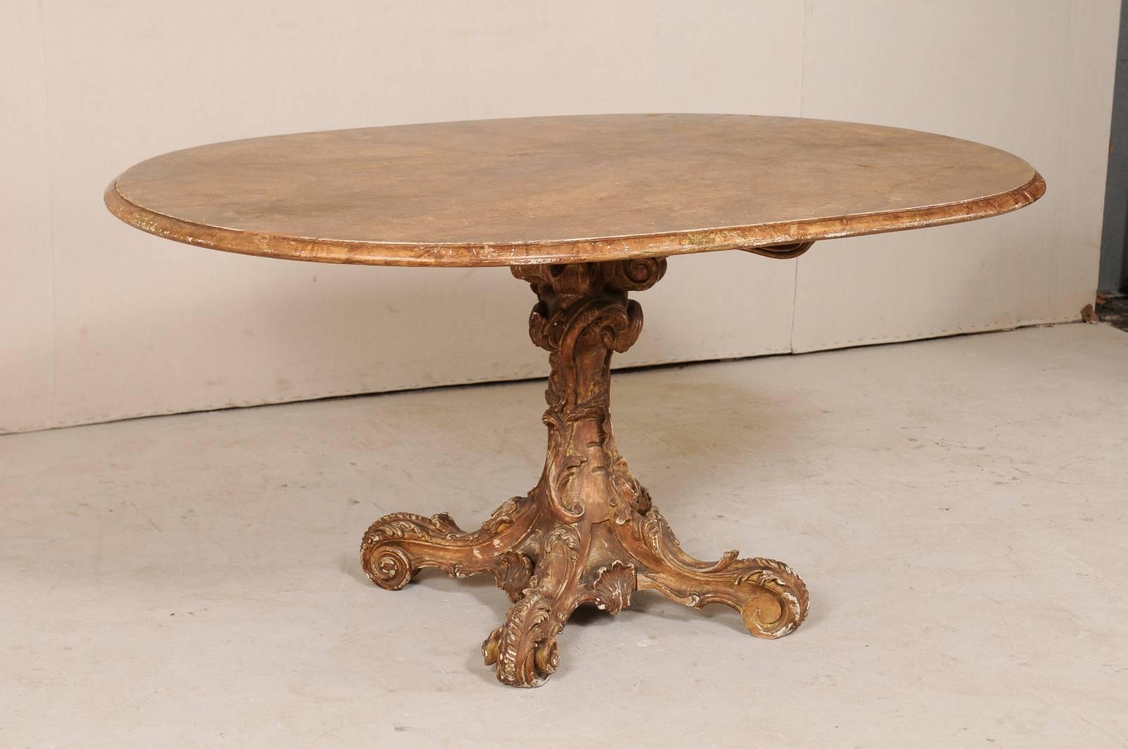 Italian 19th Century Oval Pedestal Table with Carved Wood Base in Warm Hues 1