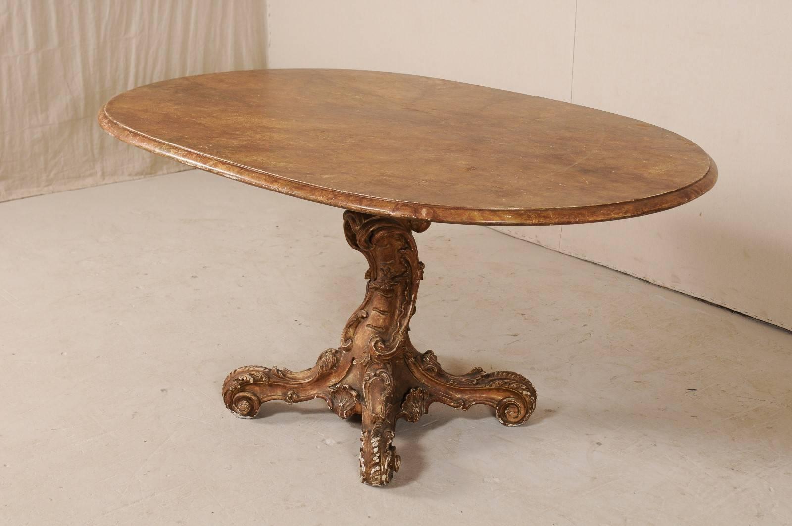 Italian 19th Century Oval Pedestal Table with Carved Wood Base in Warm Hues 3