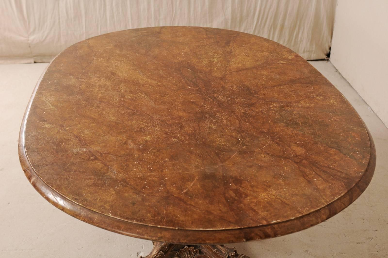 Italian 19th Century Oval Pedestal Table with Carved Wood Base in Warm Hues 4