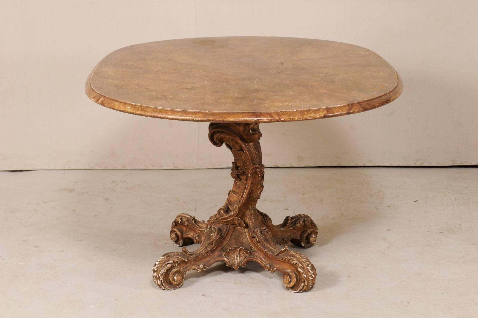 Italian 19th Century Oval Pedestal Table with Carved Wood Base in Warm Hues 5