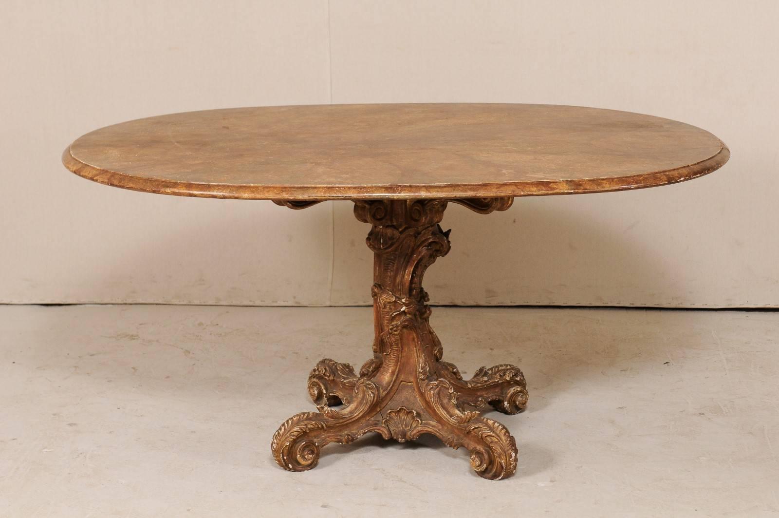Italian 19th Century Oval Pedestal Table with Carved Wood Base in Warm Hues 6