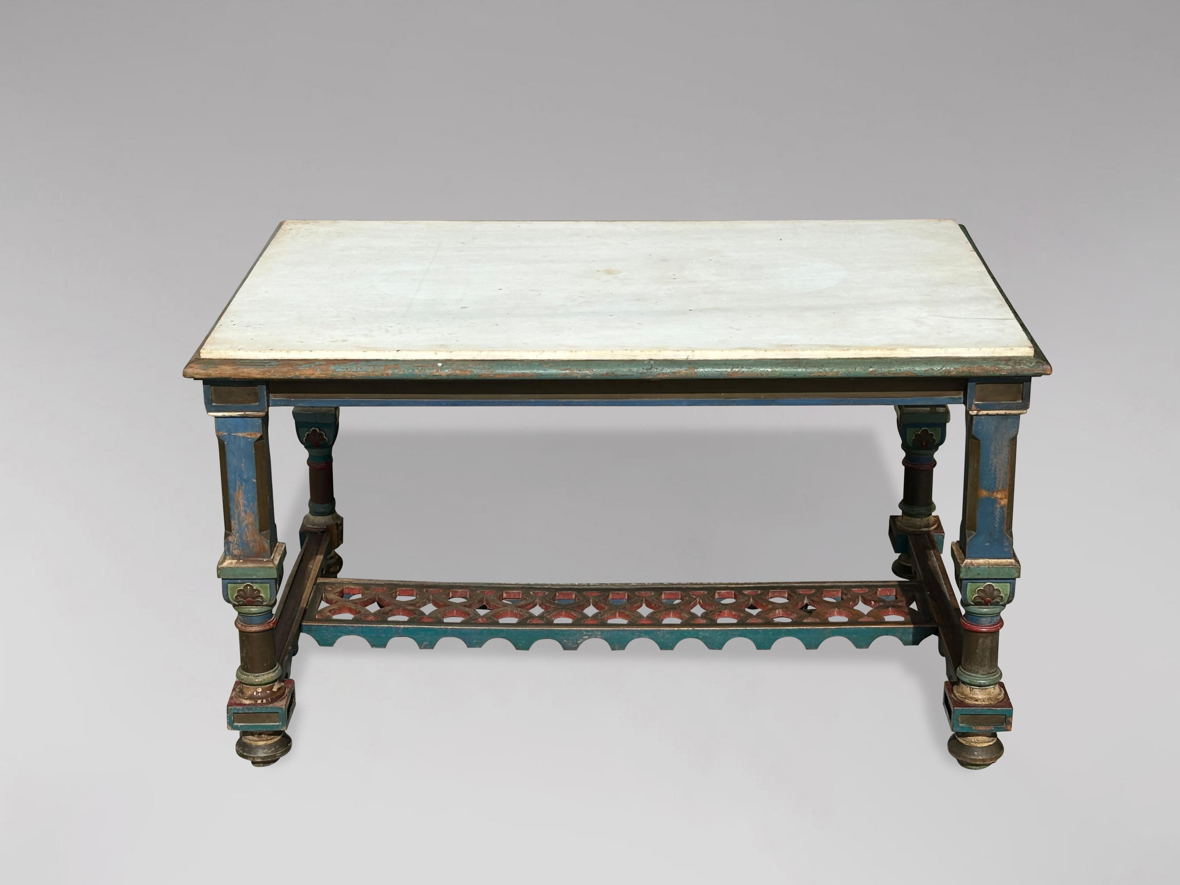 Italienischer Jagdtisch mit weißer Marmorplatte aus dem 19. Jahrhundert, bemalt, 1860 im Angebot 4