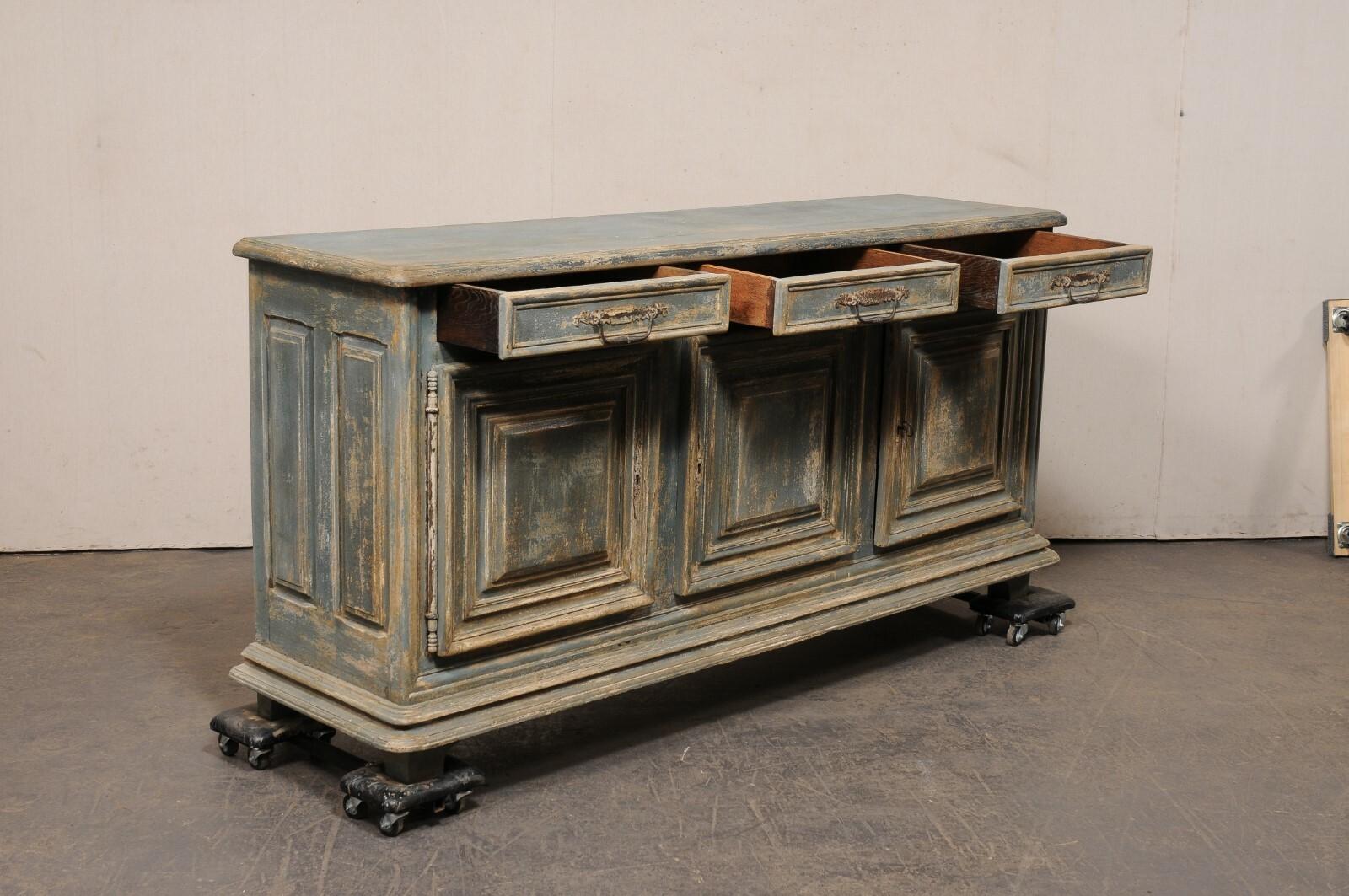 Italian 19th Century Painted Wood Raised-Panel Credenza Cabinet In Good Condition In Atlanta, GA