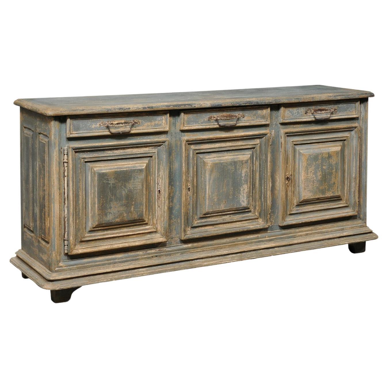 Italian 19th Century Painted Wood Raised-Panel Credenza Cabinet