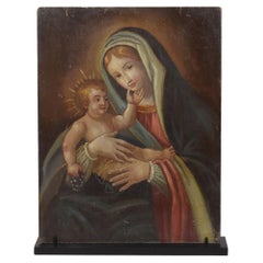 Italian 19th Century Painting of Maria with Baby Jesus On Copper