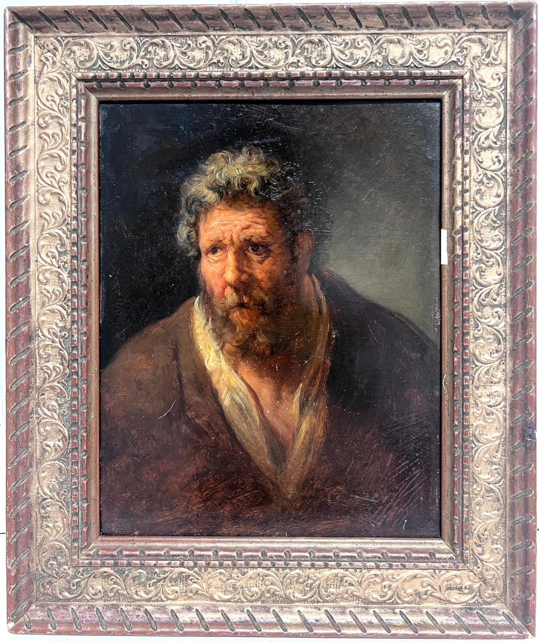 Italian 19th Century Figurative Painting - Early 1800's Italian Oil Painting Portrait of Bearded Man Saint Peter Apostle