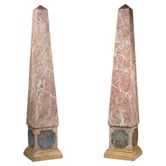 Antique Italian 19th century pair of very tall decorative marble obelisks