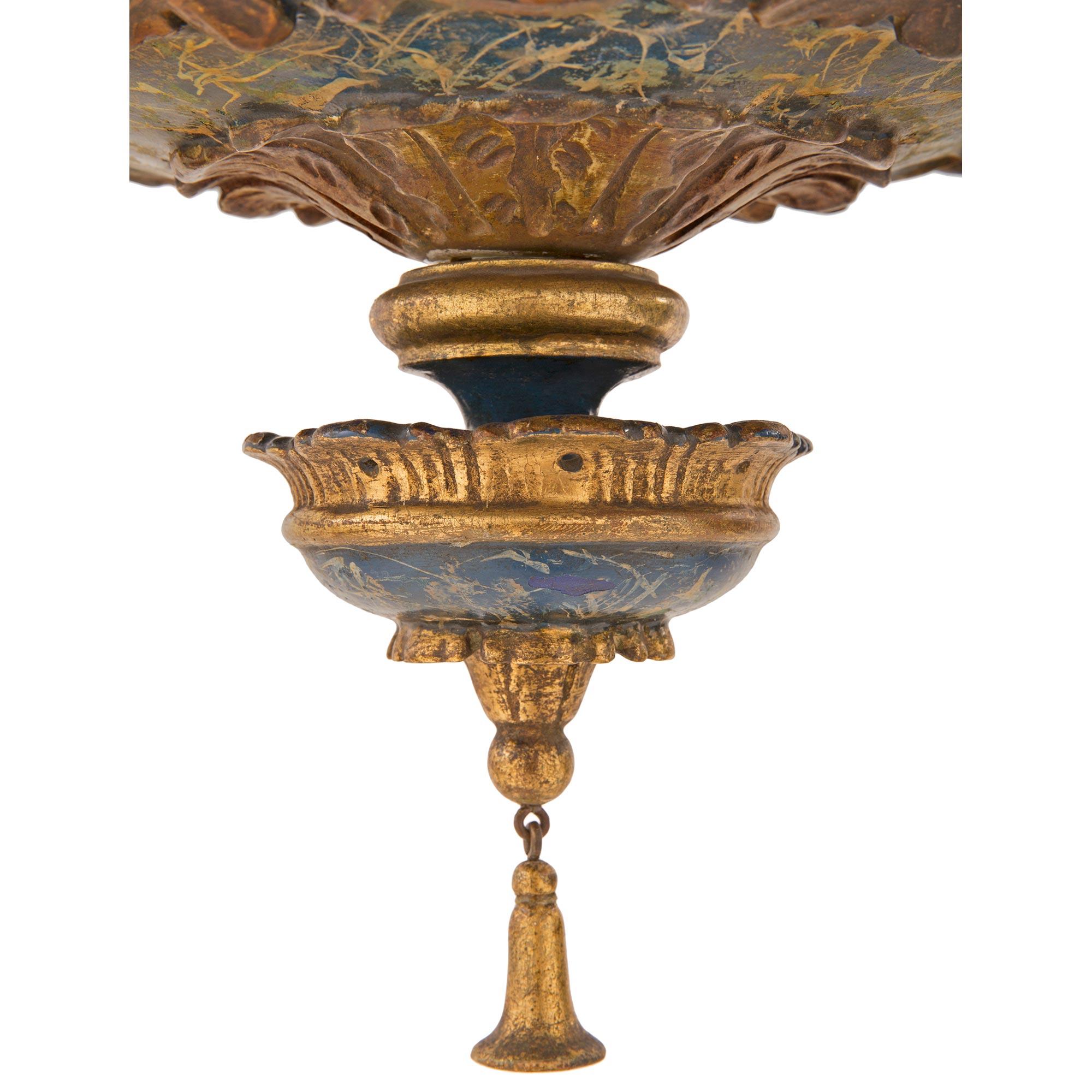 Italian 19th Century Patinated and Giltwood Six-Arm Chandelier For Sale 2