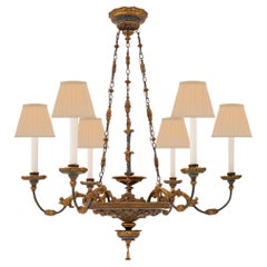 Italian 19th Century Patinated and Giltwood Six-Arm Chandelier