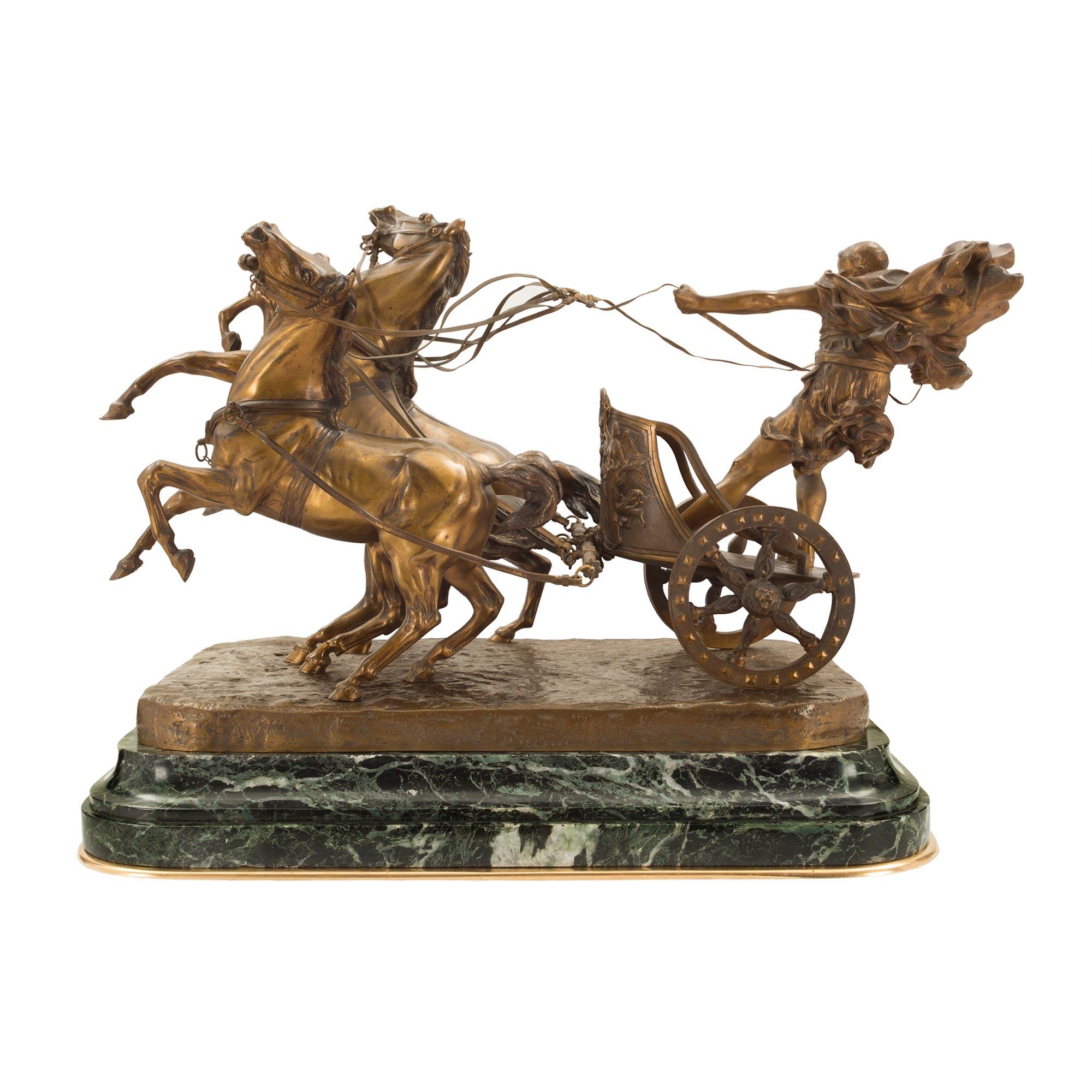 Italian 19th Century Patinated Bronze and Marble Sculpture Signed Vanetti In Good Condition In West Palm Beach, FL