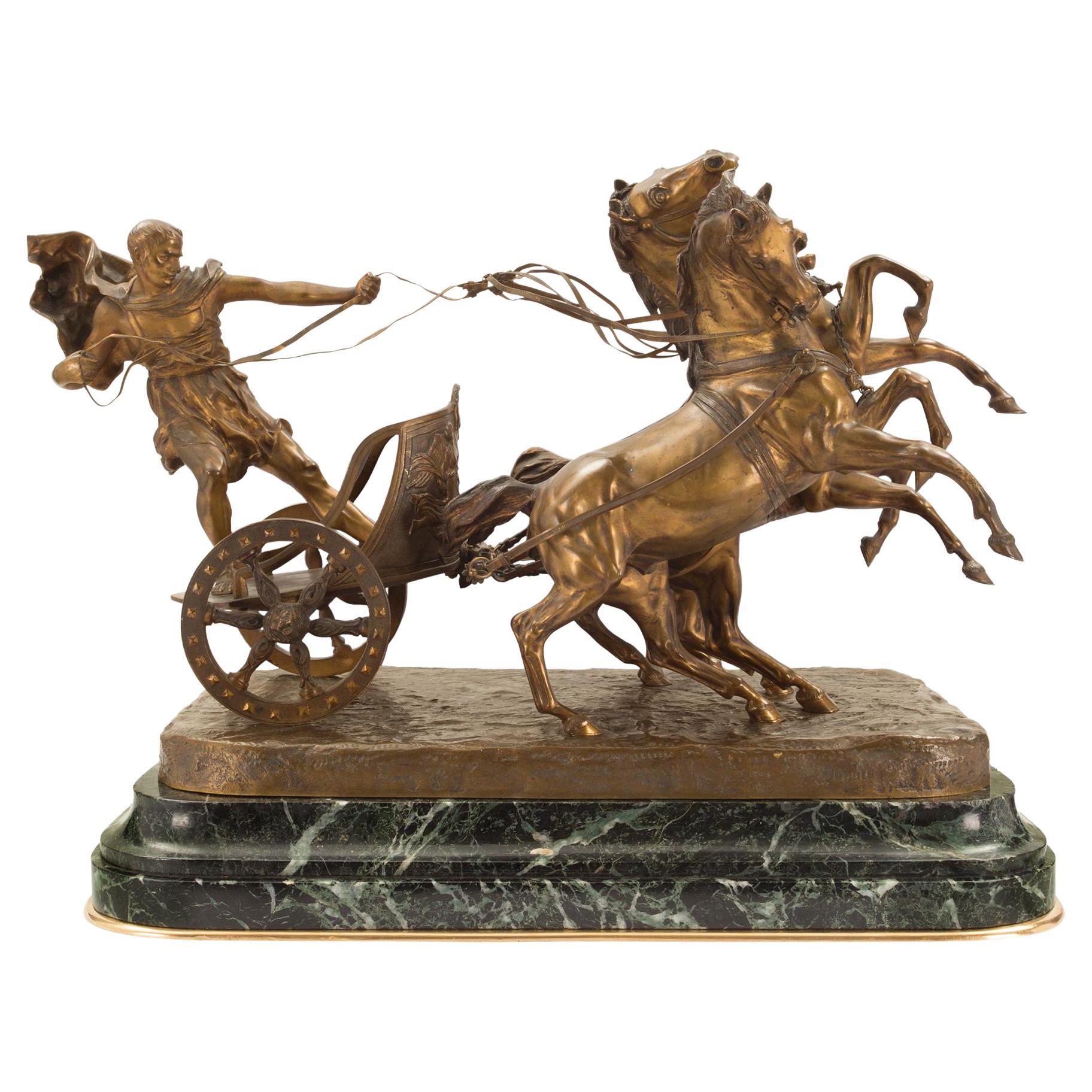 Italian 19th Century Patinated Bronze and Marble Sculpture Signed Vanetti