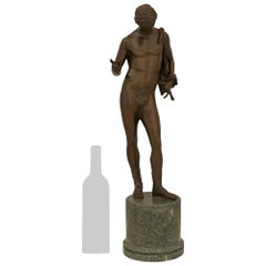 Italian 19th century patinated Bronze and marble statue of Hermes