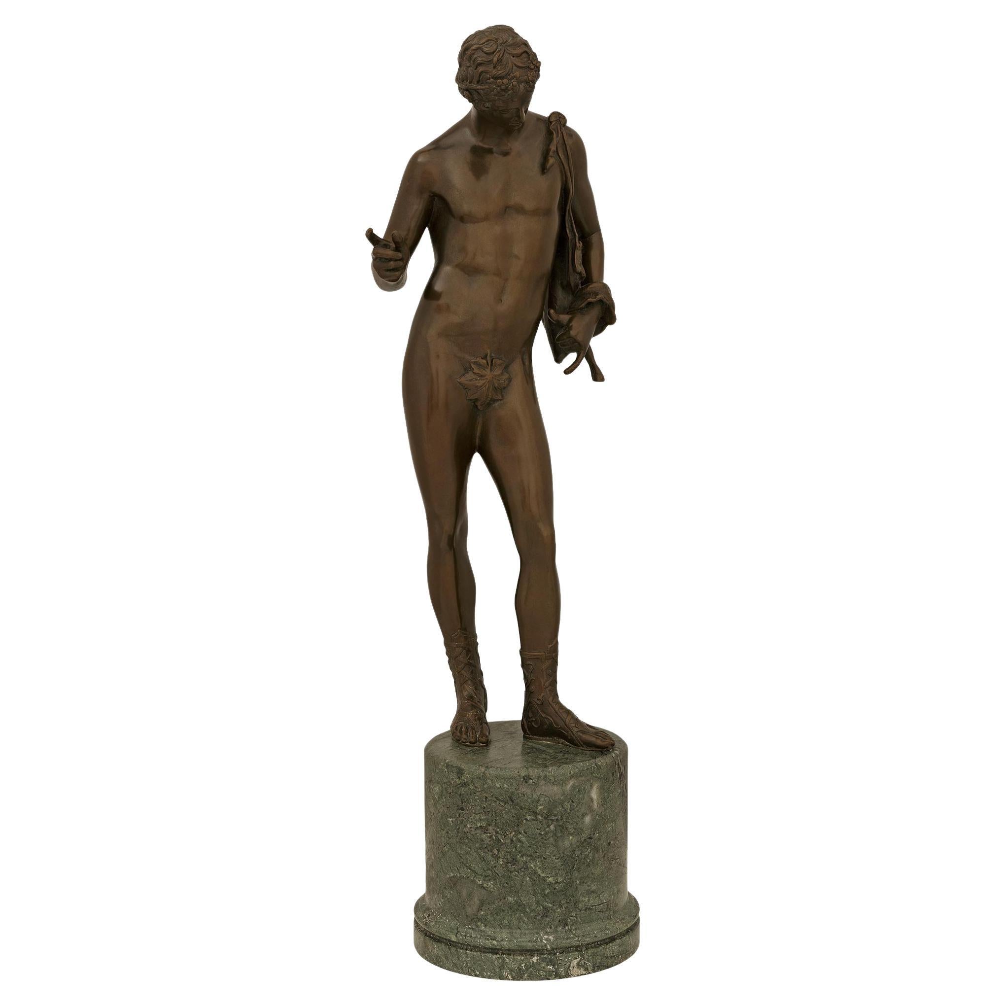 Italian 19th century patinated Bronze and marble statue of Hermes For Sale