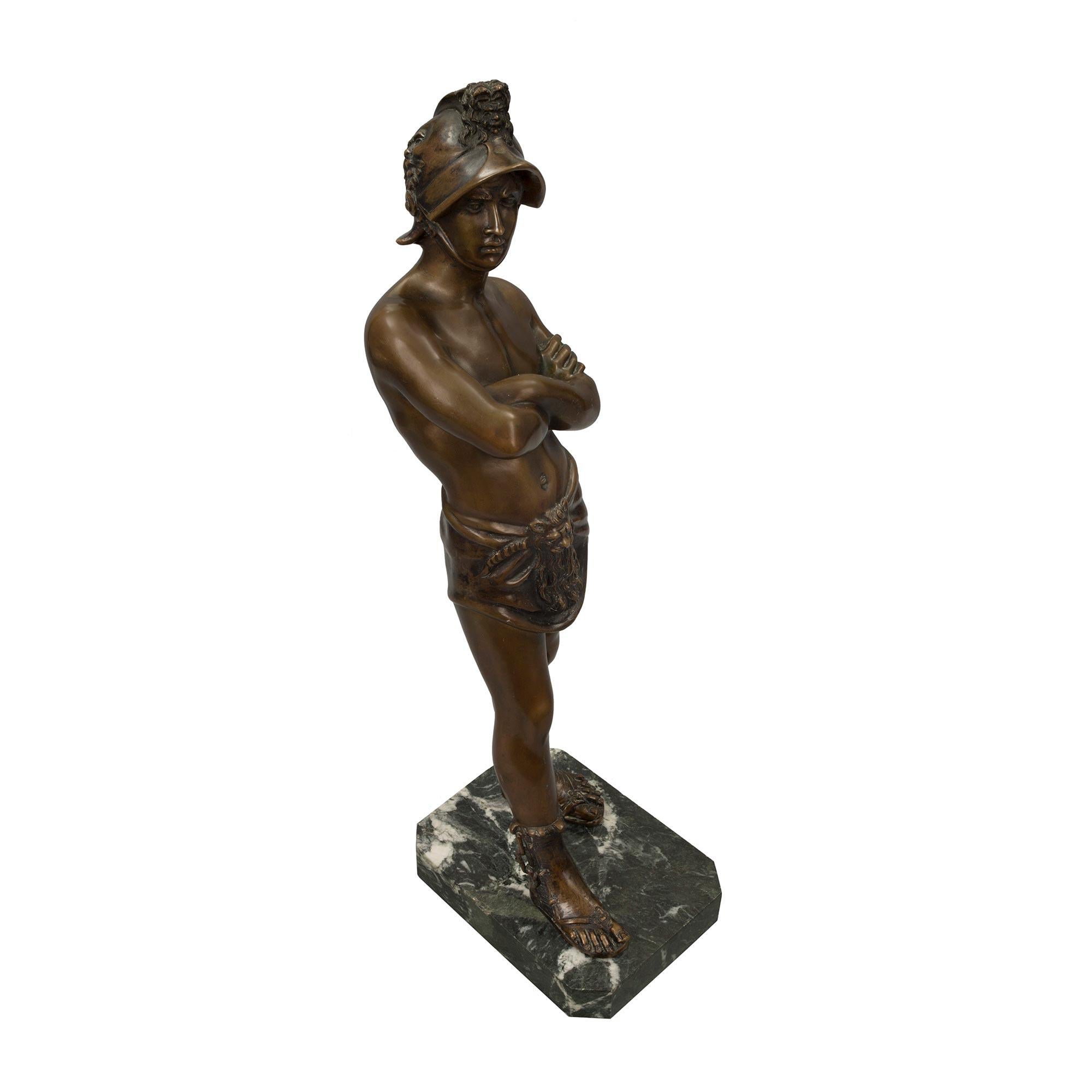 Italian 19th Century Patinated Bronze of a Young Gladiator In Good Condition For Sale In West Palm Beach, FL