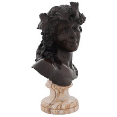 Italian 19th Century Patinated Bronze of a Young Woman, Signed Silvio Sbricoli