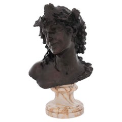 Antique Italian 19th Century Patinated Bronze of a Young Woman, Signed Silvio Sbricoli