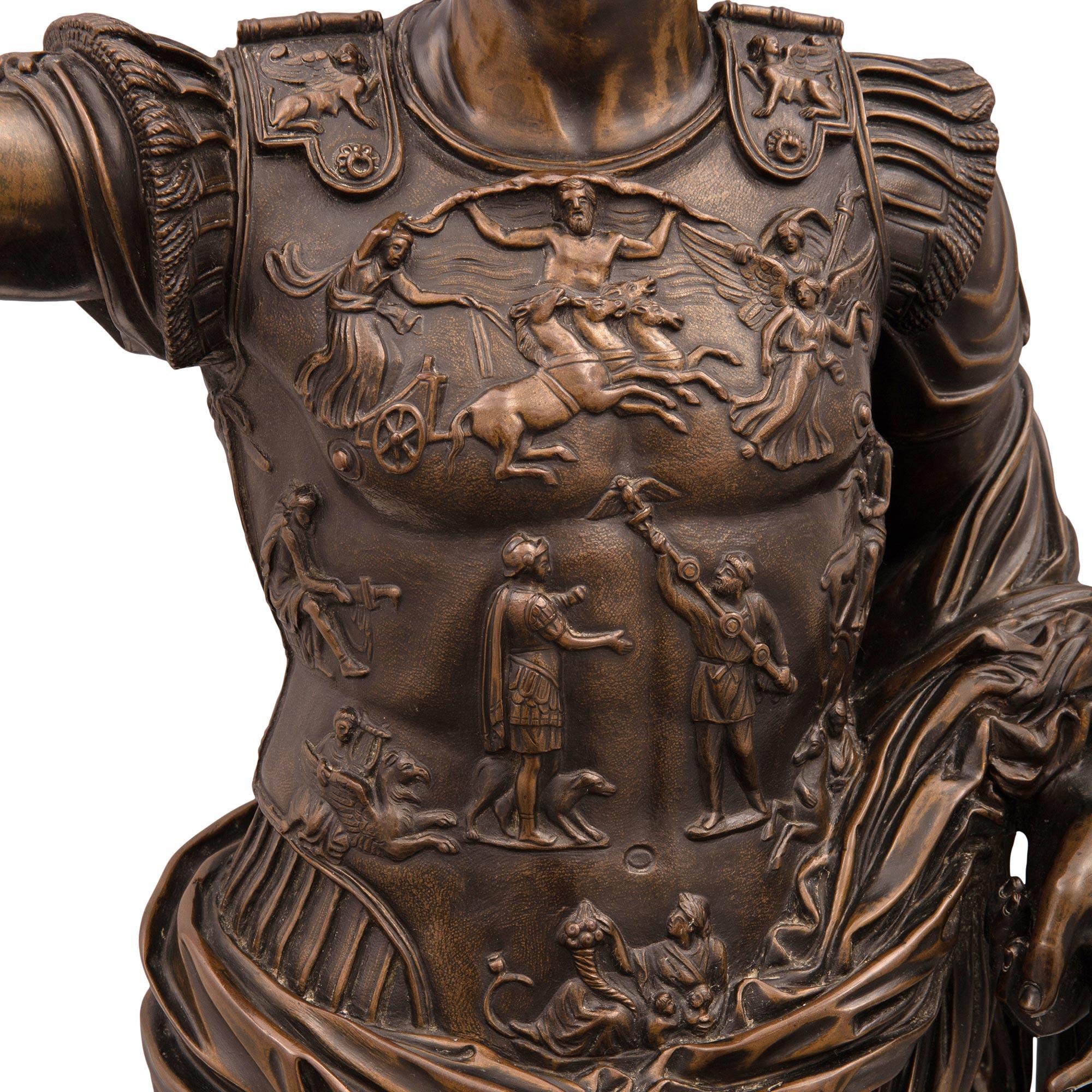 Italian 19th Century Patinated Bronze Statue of Augustus of Prima Porta For Sale 1