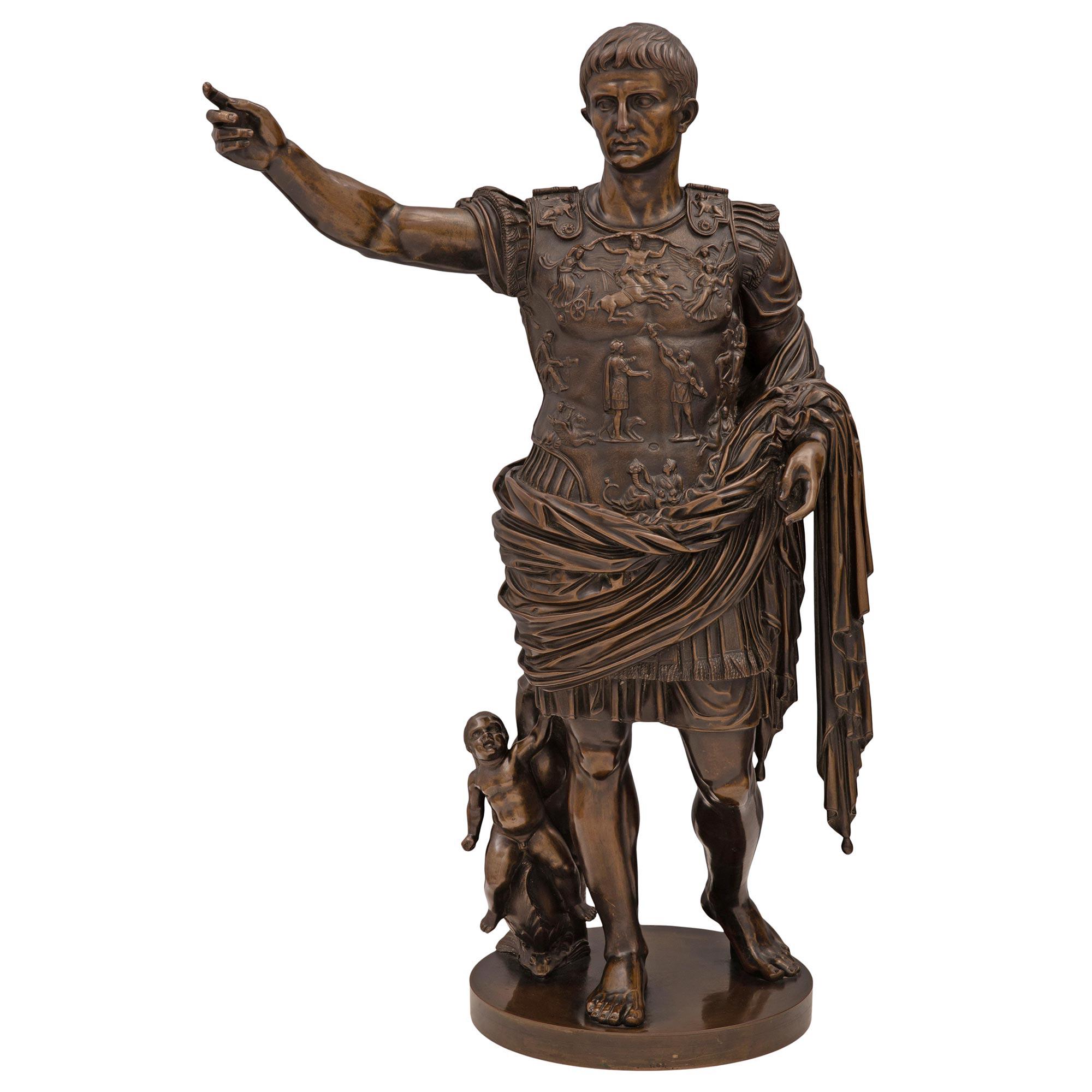 Italian 19th Century Patinated Bronze Statue of Augustus of Prima Porta For Sale
