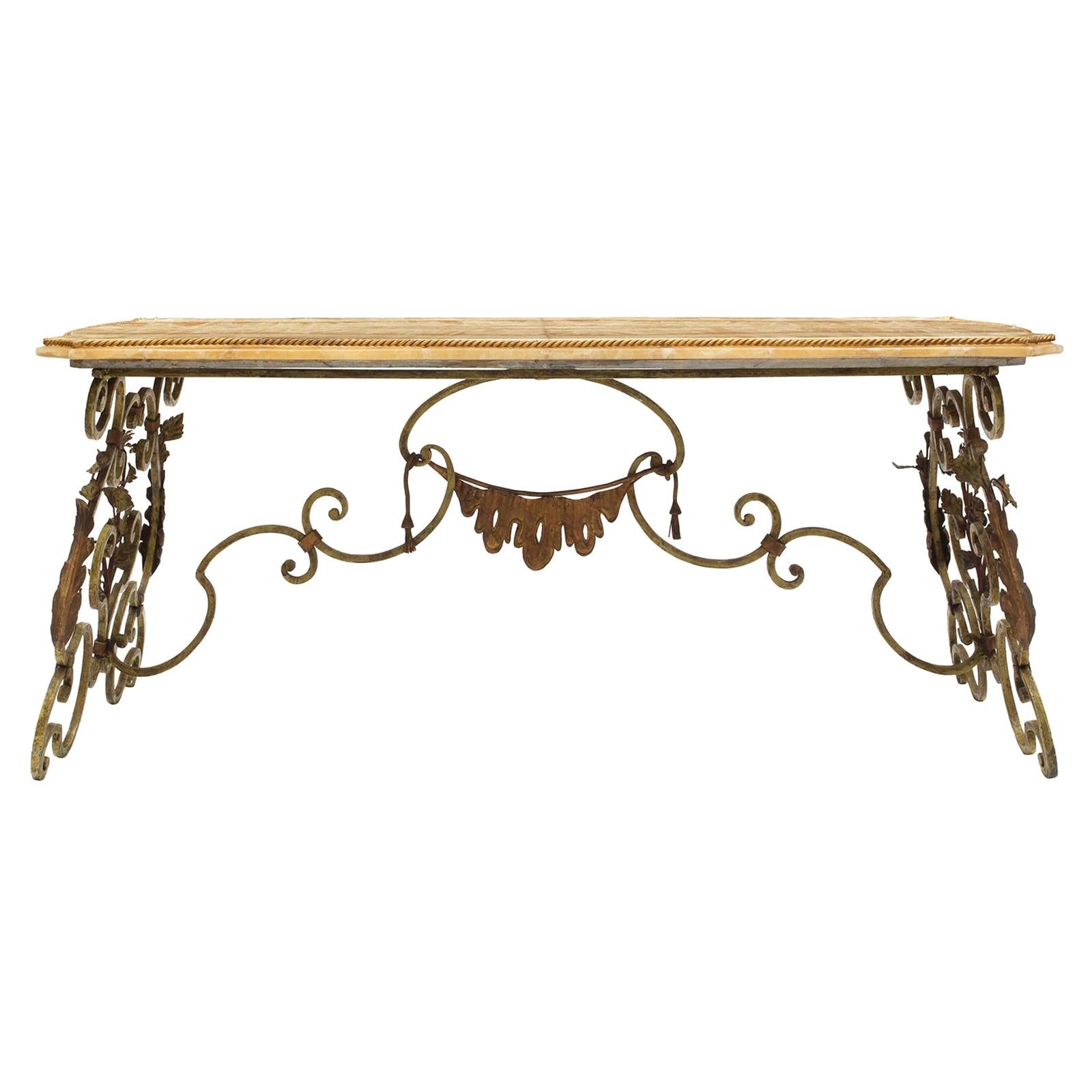 Italian 19th Century Patinated, Gilt Metal and Onyx Coffee Table