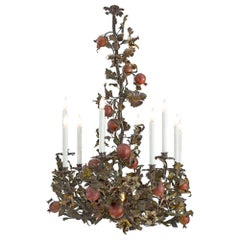 Italian 19th Century Patinated Iron and Pressed Metal Ten-Light Chandelier