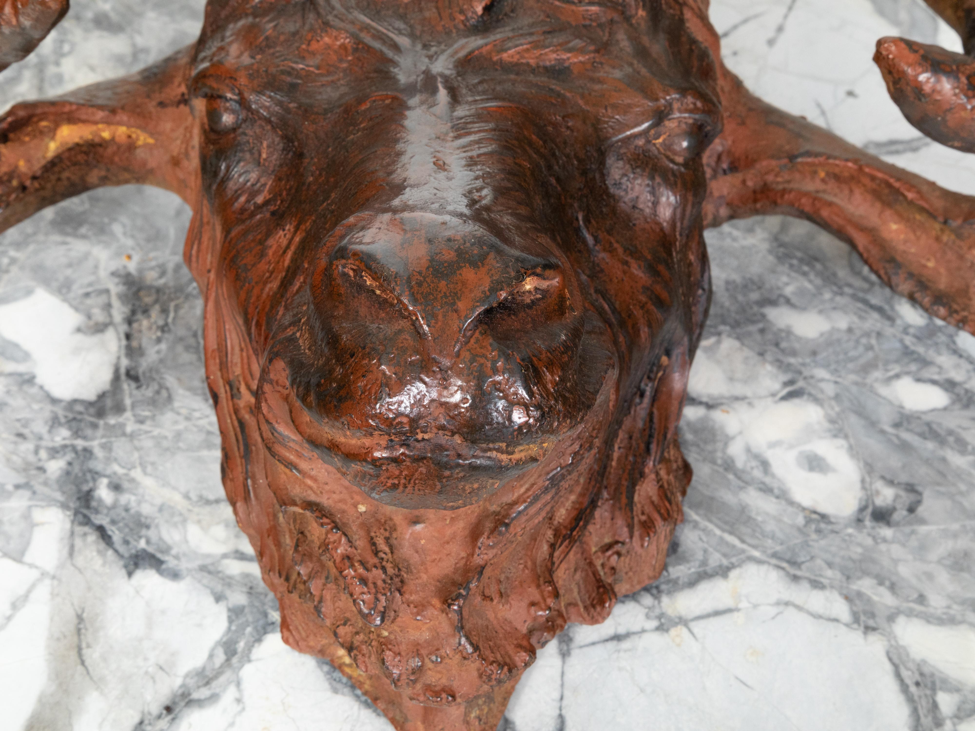 Rustic Italian 19th Century Patinated Iron Ram's Head Sculpture with Rusty Finish For Sale