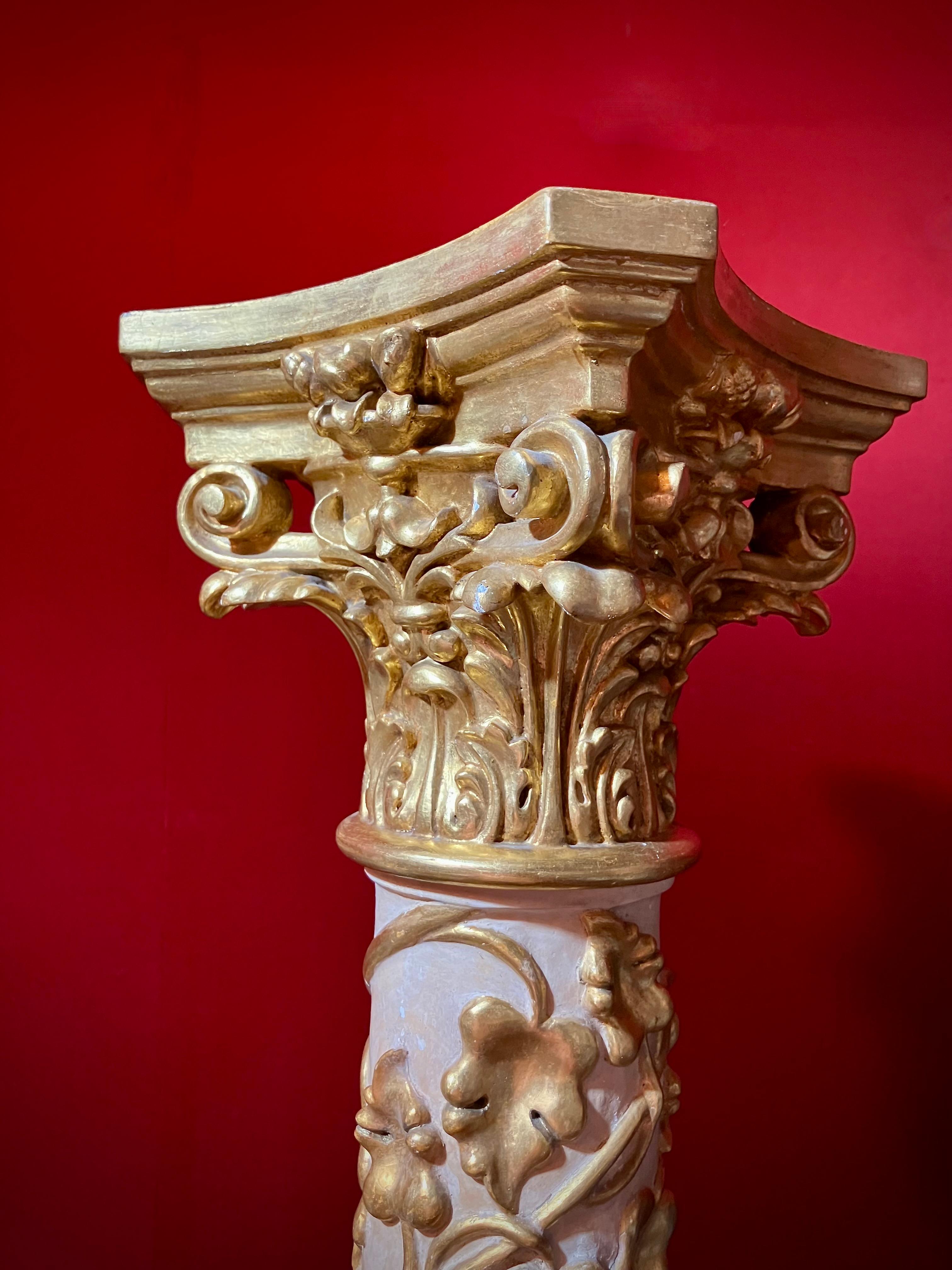 Italian 19th Century Pedestal Column White Lacquer and Gold Leaf, Vine Leaves For Sale 6