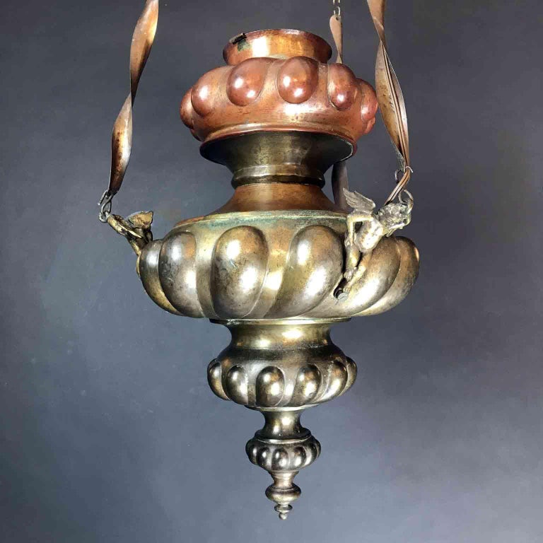 Italian 19th Century Hanging Votive Lantern Oil Lamp Sanctuary Chandelier For Sale at 1stdibs