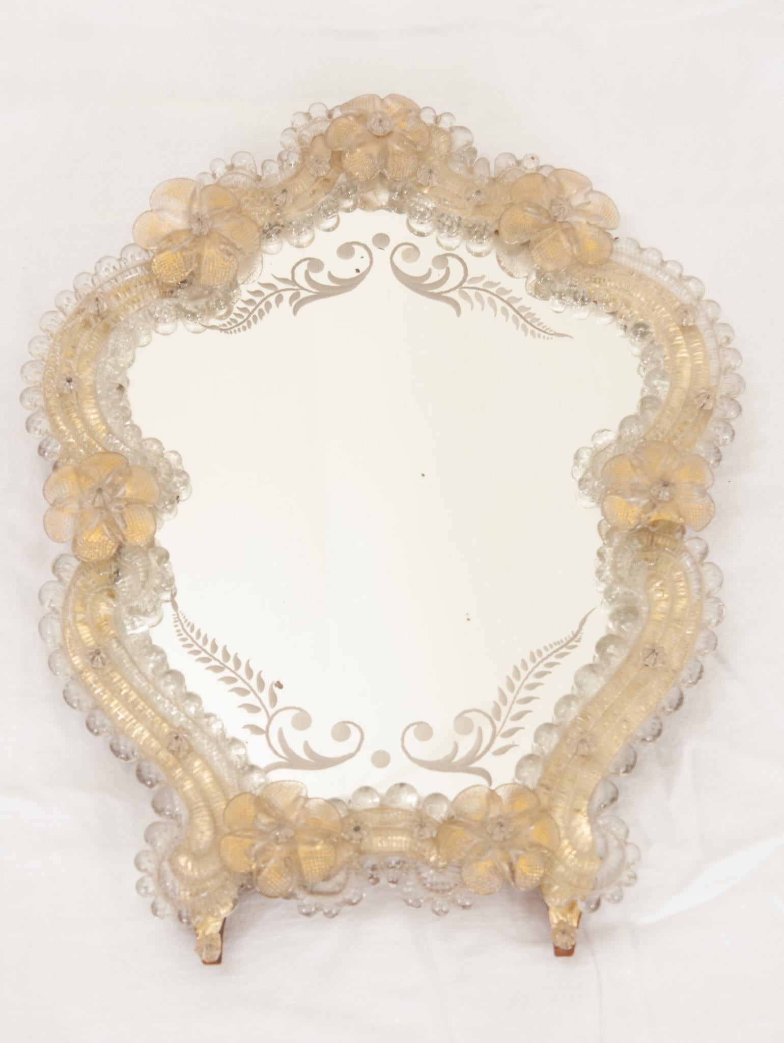 Gold Italian 19th Century Petite Glass Mirror For Sale