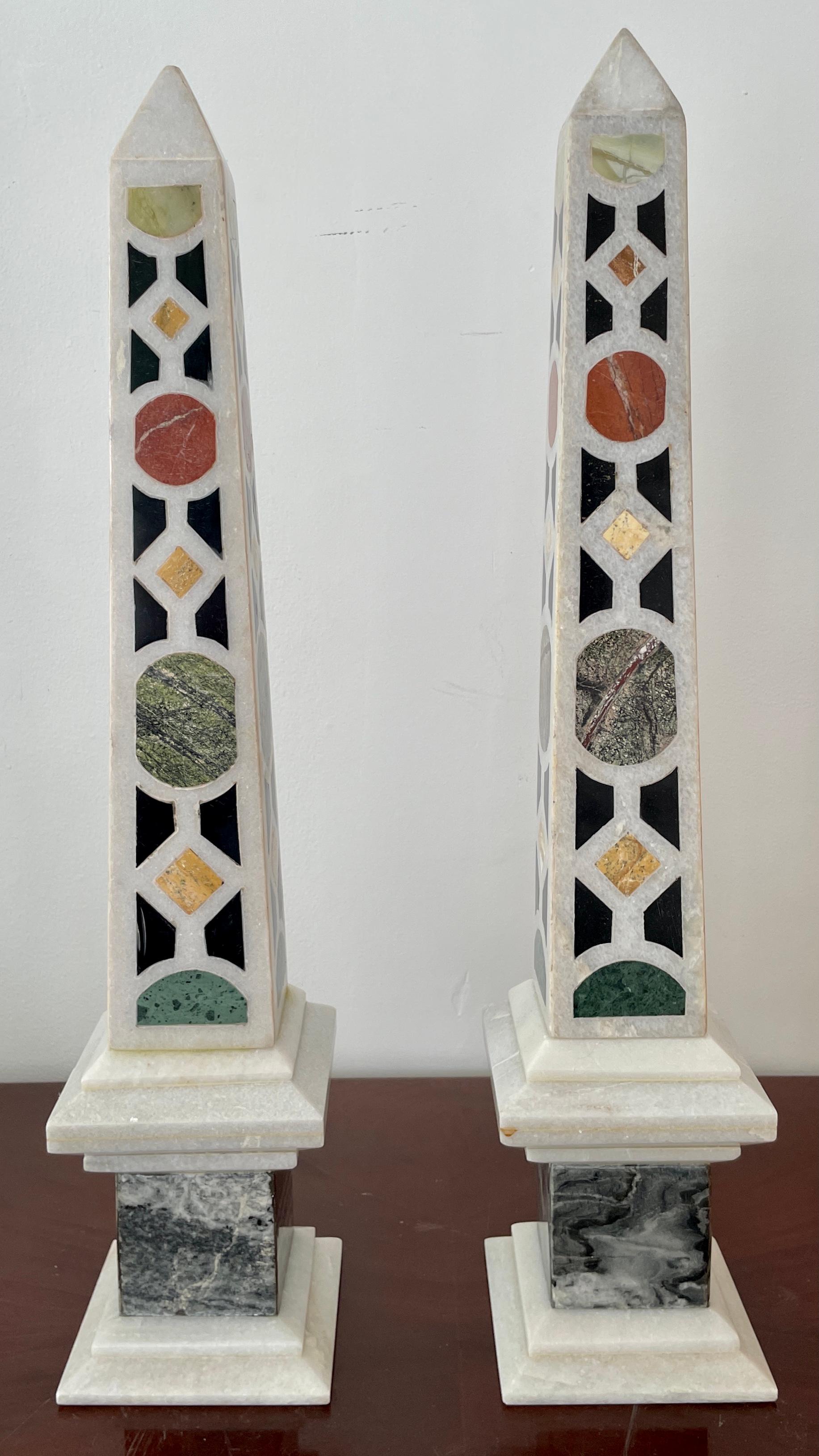 Mosaic Italian 19th Century Pietra Dura Obelisks, a Pair For Sale