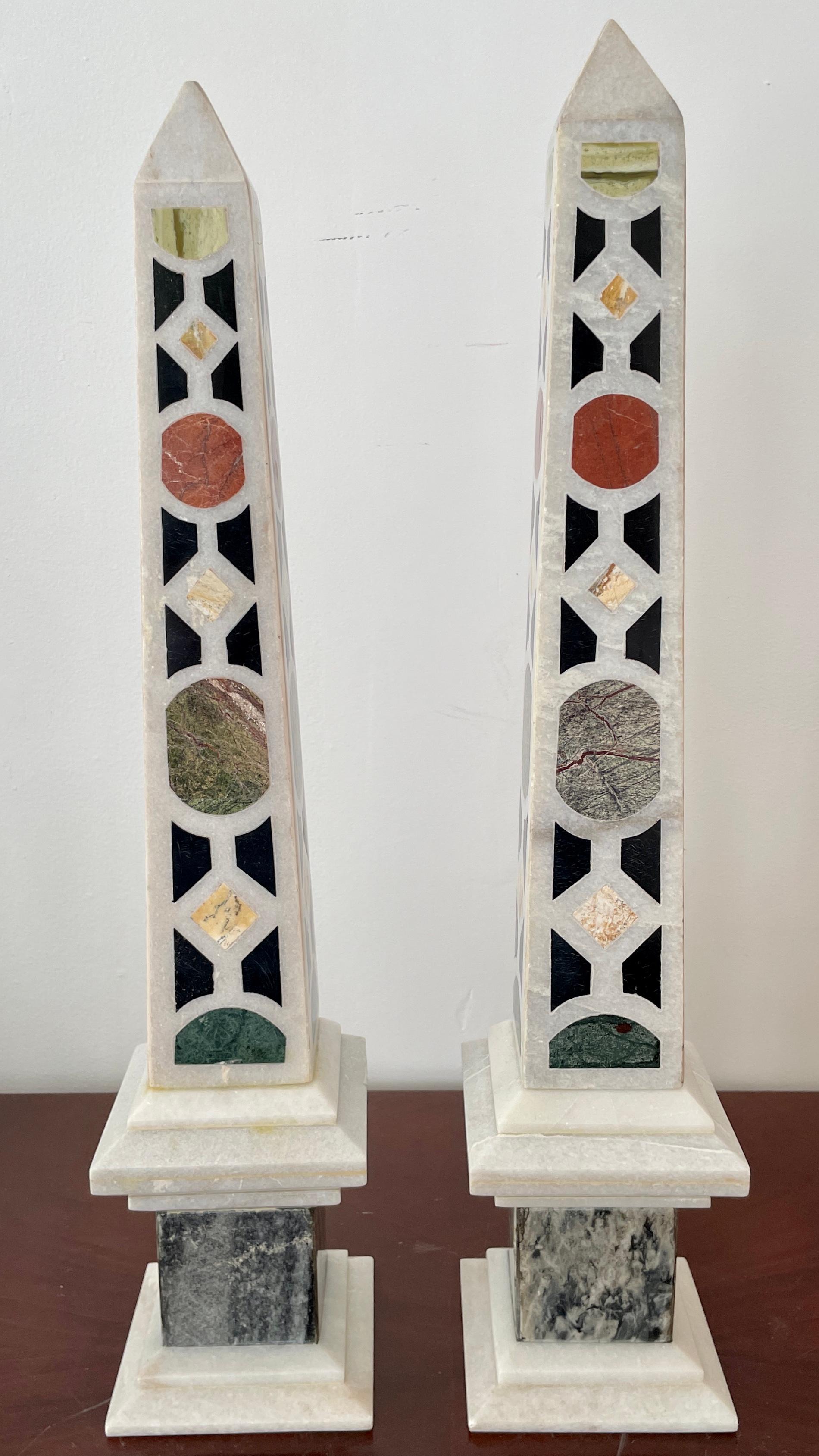 Marble Italian 19th Century Pietra Dura Obelisks, a Pair For Sale