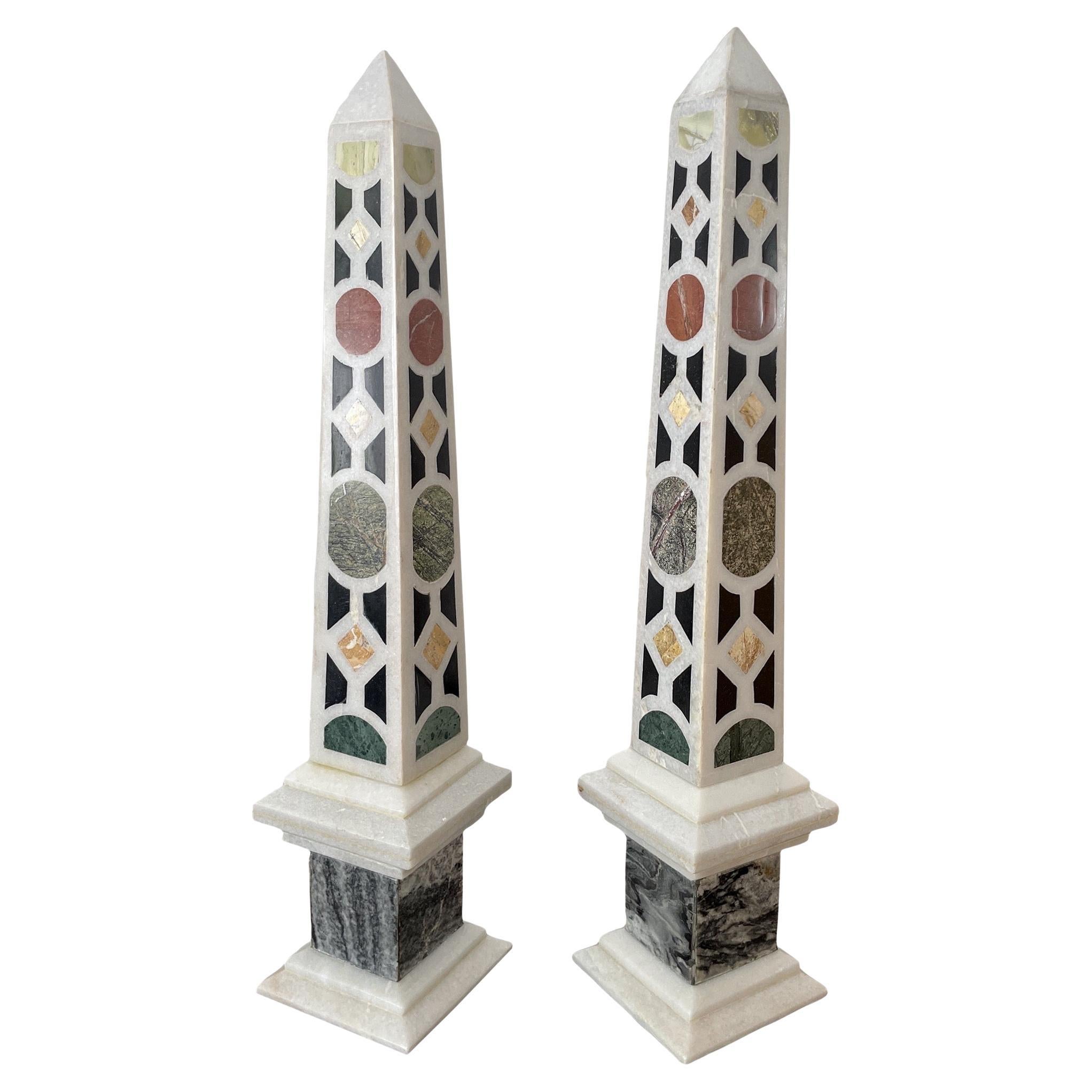 Italian 19th Century Pietra Dura Obelisks, a Pair
