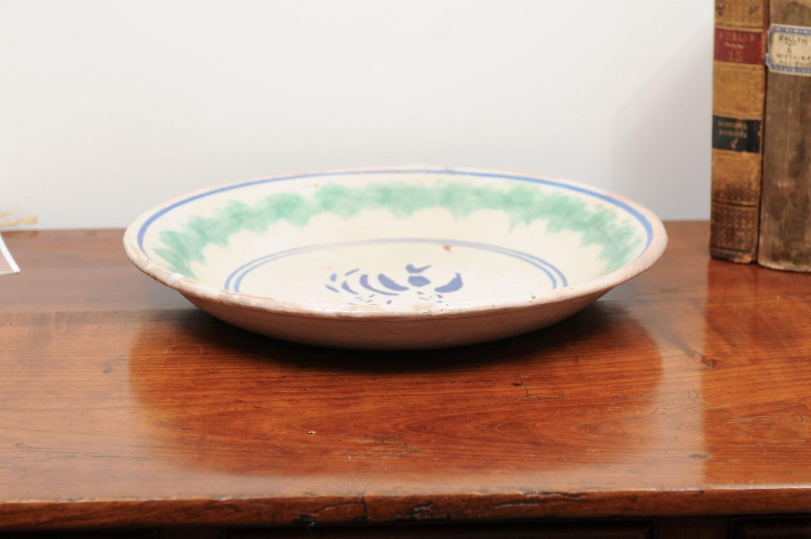 Italian 19th Century Plate with Stylized Blue Bird Motifs and Green Accents In Good Condition In Atlanta, GA