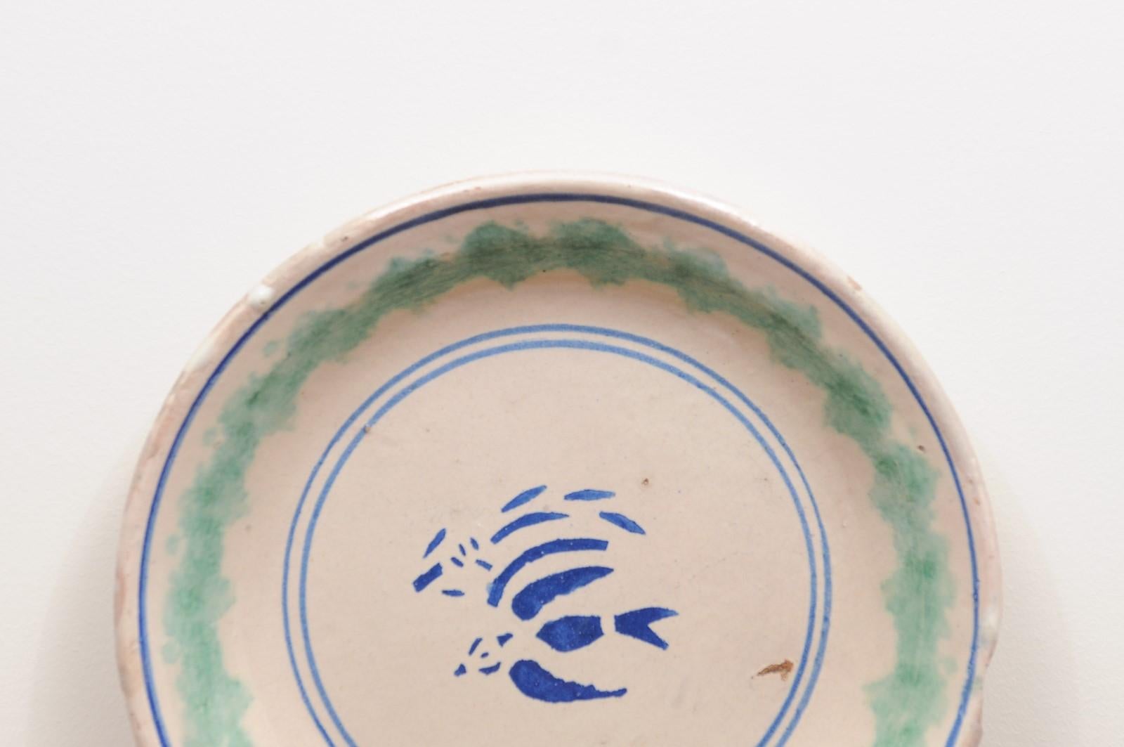 Italian 19th Century Plate with Stylized Blue Bird Motifs and Green Accents 1
