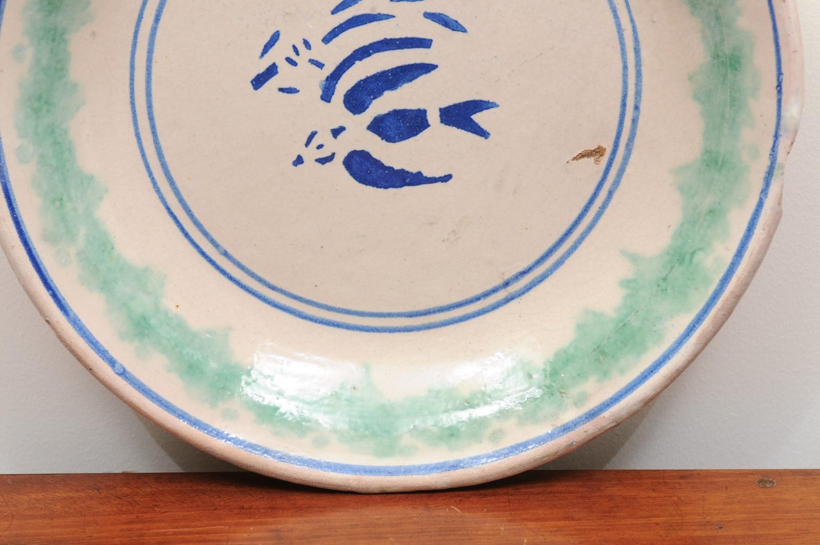 Italian 19th Century Plate with Stylized Blue Bird Motifs and Green Accents 2