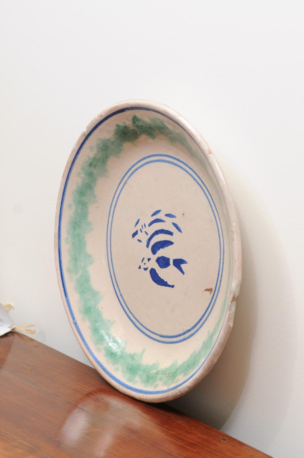 Italian 19th Century Plate with Stylized Blue Bird Motifs and Green Accents 3
