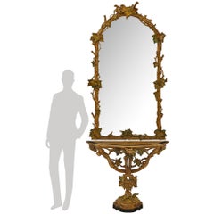 Italian 19th century Polychrome, patinated Wood and Gilt console and mirror