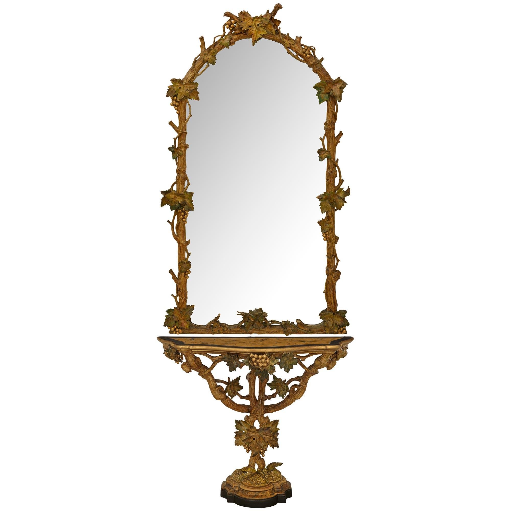 Italian 19th century Polychrome, patinated Wood and Gilt console For Sale 5